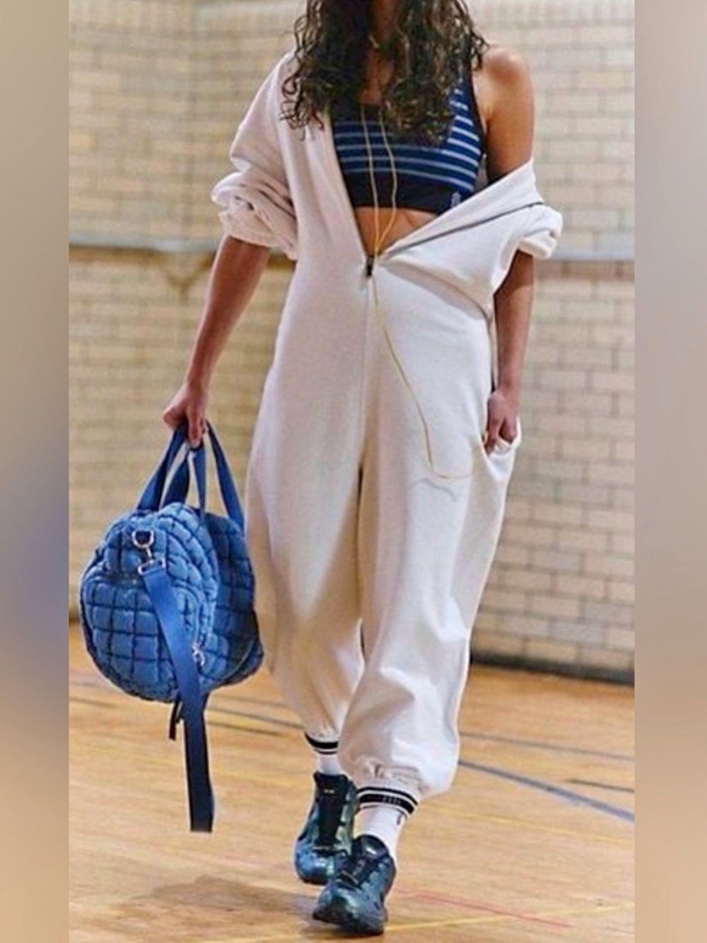 Women's Cream Zip-Front Jumpsuit